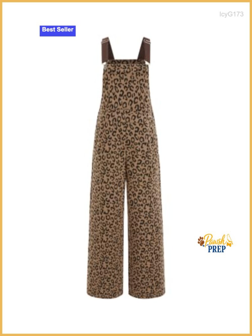 Womens Leopard Print Overall Jumpsuit Square Neck Wide Leg Bib Pants